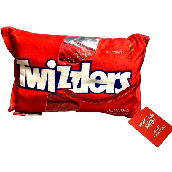 Twizzlers Strawberry Plush Pillow With 4 Plush Twists Toy Red & White 14" x 9" - Picture 2 of 5